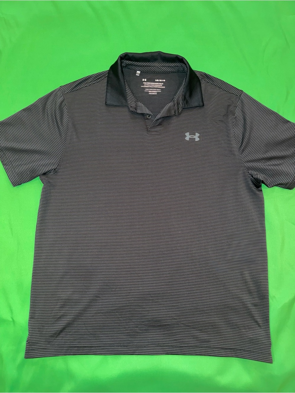 LG Men's Black and Gray Striped Polo